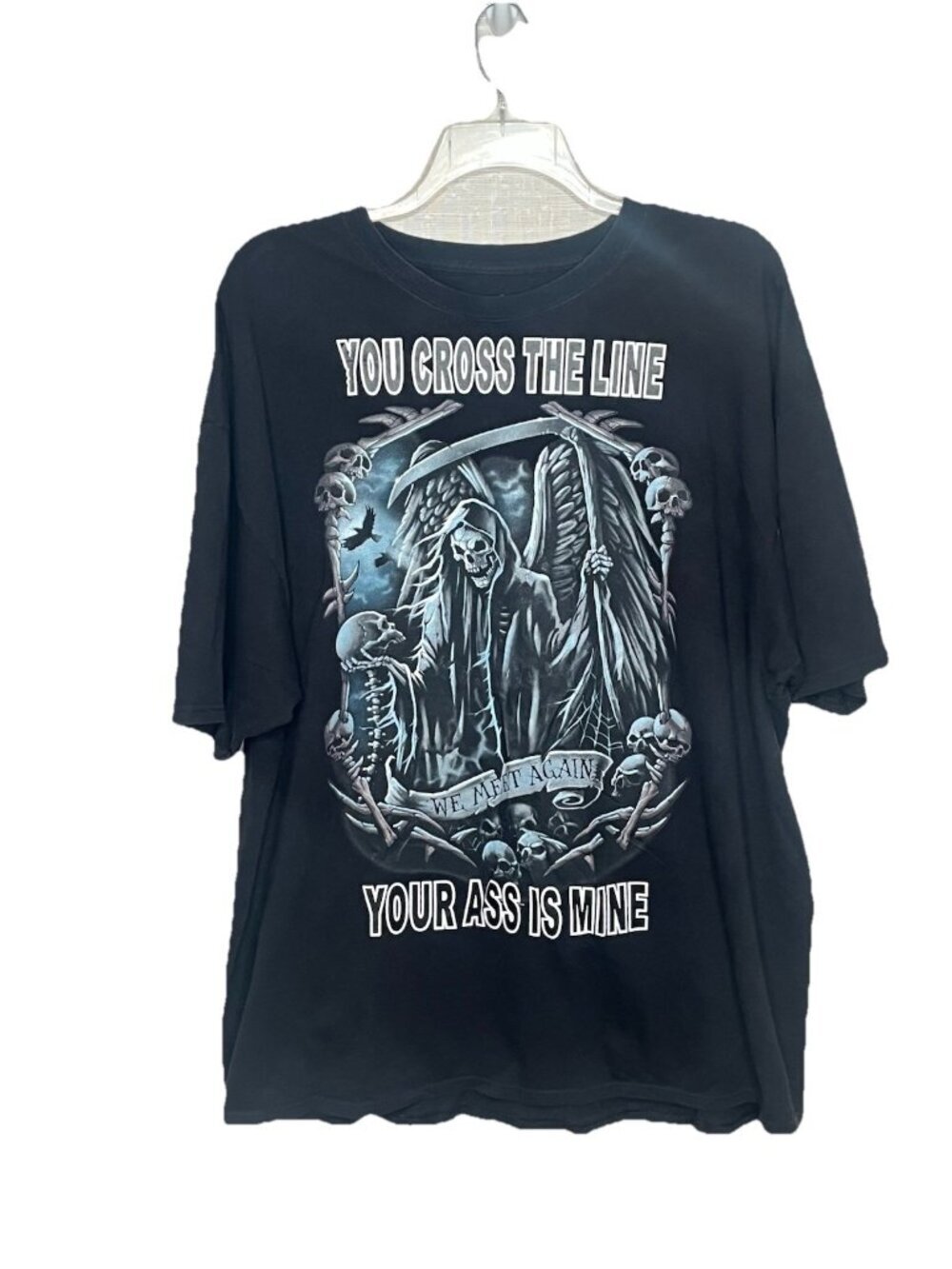 Grim Reaper Graphic T Shirt Mens 2XL Black Gothic Skull Biker Halloween Humor